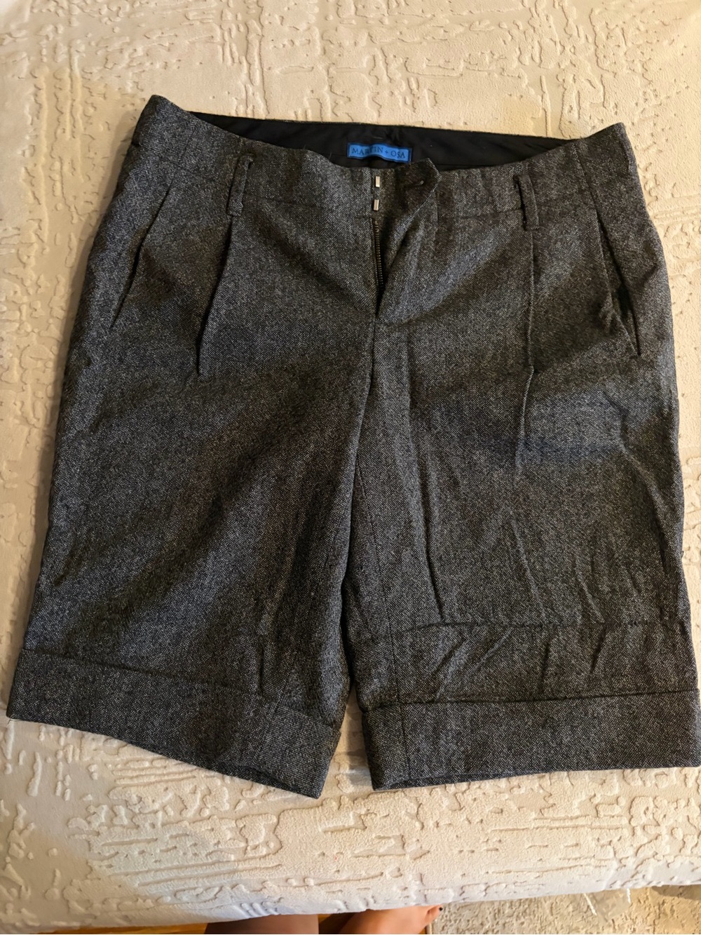 Tailored Gray Bermuda Shorts with Cuffed Hem
